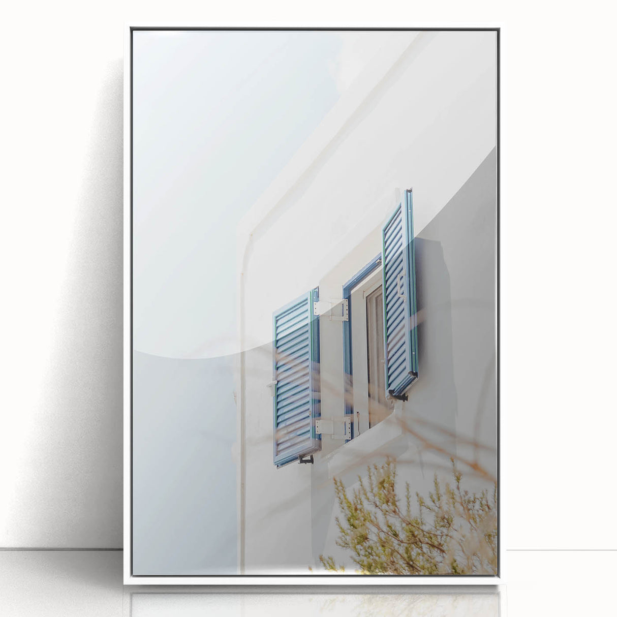 Art deco poster featuring stylized summer motifs in pastel shades, acrylic print in white frame, ideal for nursery wall art.