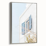 Landscape art painting on framed canvas featuring colorful vintage poster art of a summer scene, ideal for living room decor.