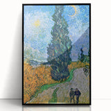 Large abstract wall art featuring swirling blue and yellow patterns on a black framed acrylic.