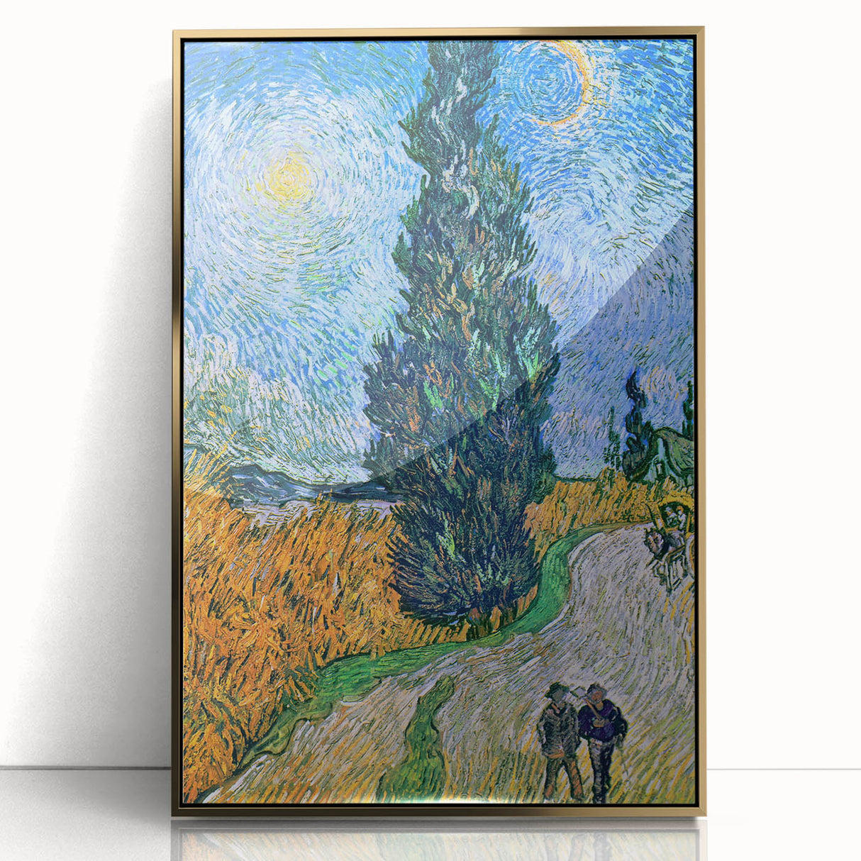 Art deco style poster of Van Gogh's painting in a gold frame, ideal for modern art wall decor.