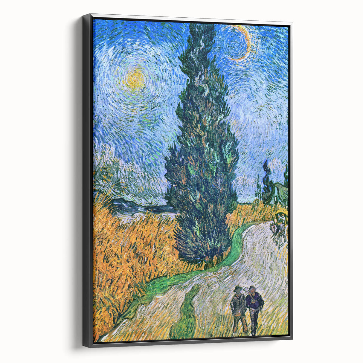 Black and white landscape painting on framed canvas, featuring a vintage-style pastoral scene, ideal for bedroom wall art.