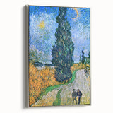 Landscape art painting of a colorful field on a framed canvas, featuring a vintage poster art style with a black frame.