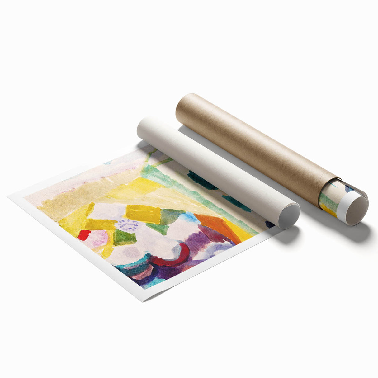 Modern Wall Art - Abstract Interior with Clock in Vibrant Watercolors
