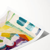 Modern Wall Art - Abstract Interior with Clock in Vibrant Watercolors