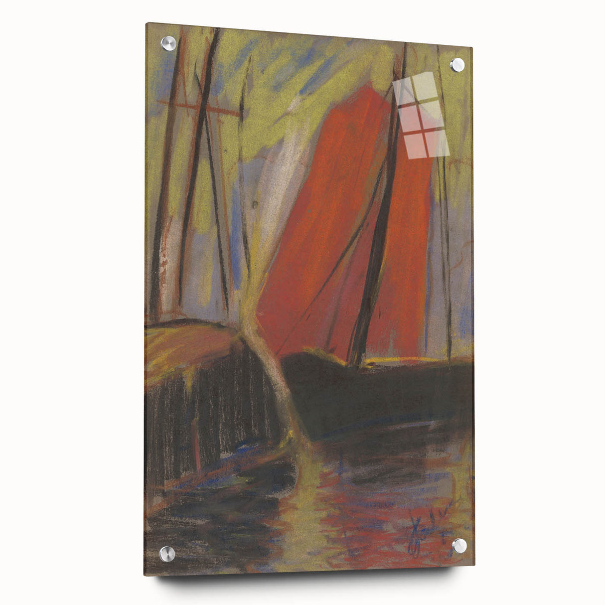 Modern Wall Art - Abstract Red Sailboat Design for Trendy Decor