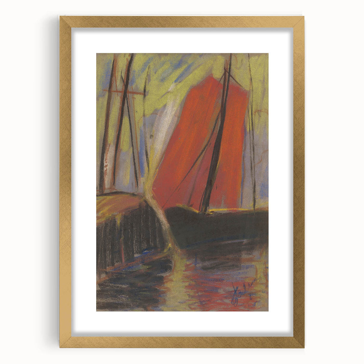 Modern Wall Art - Abstract Red Sailboat Design for Trendy Decor