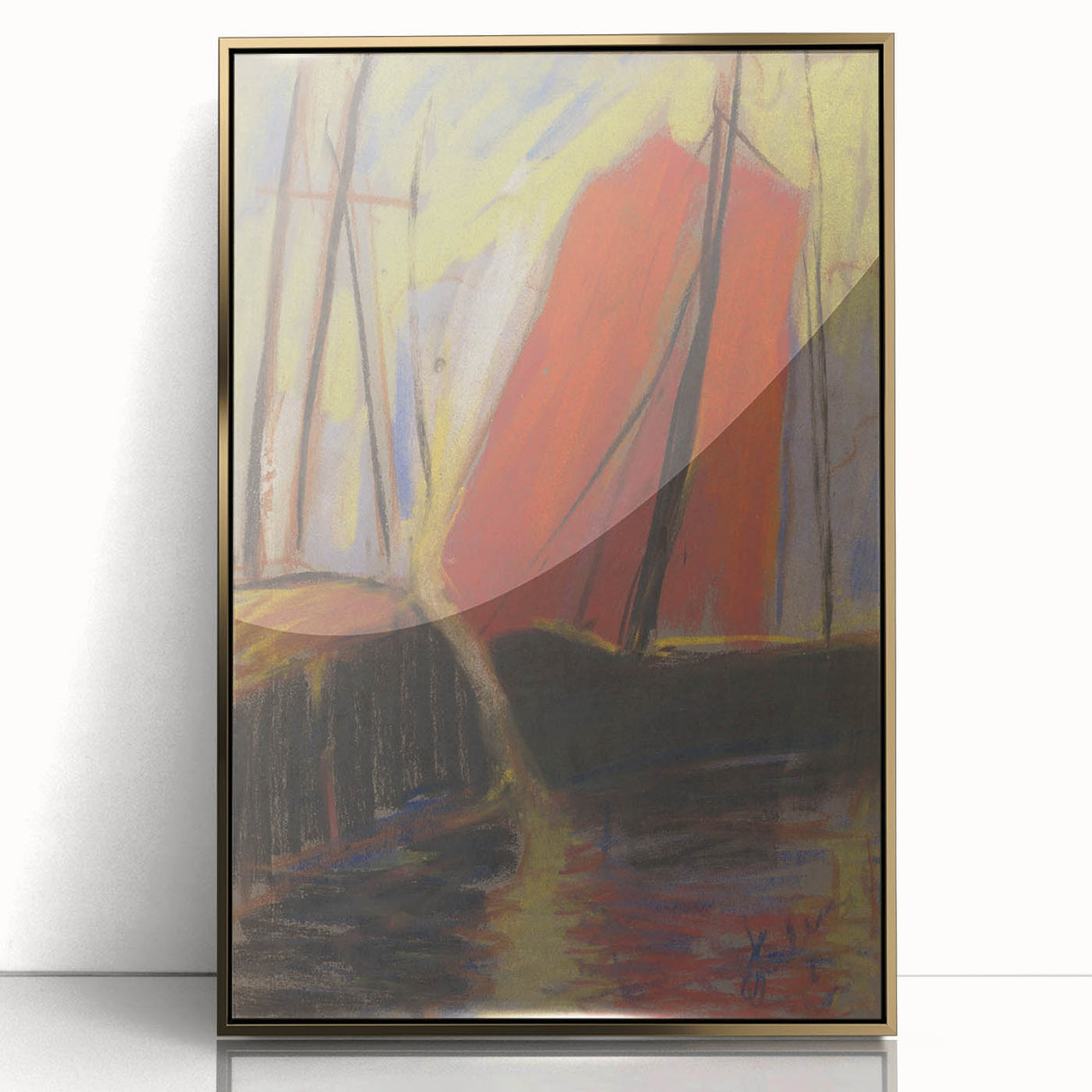 Modern Wall Art - Abstract Red Sailboat Design for Trendy Decor