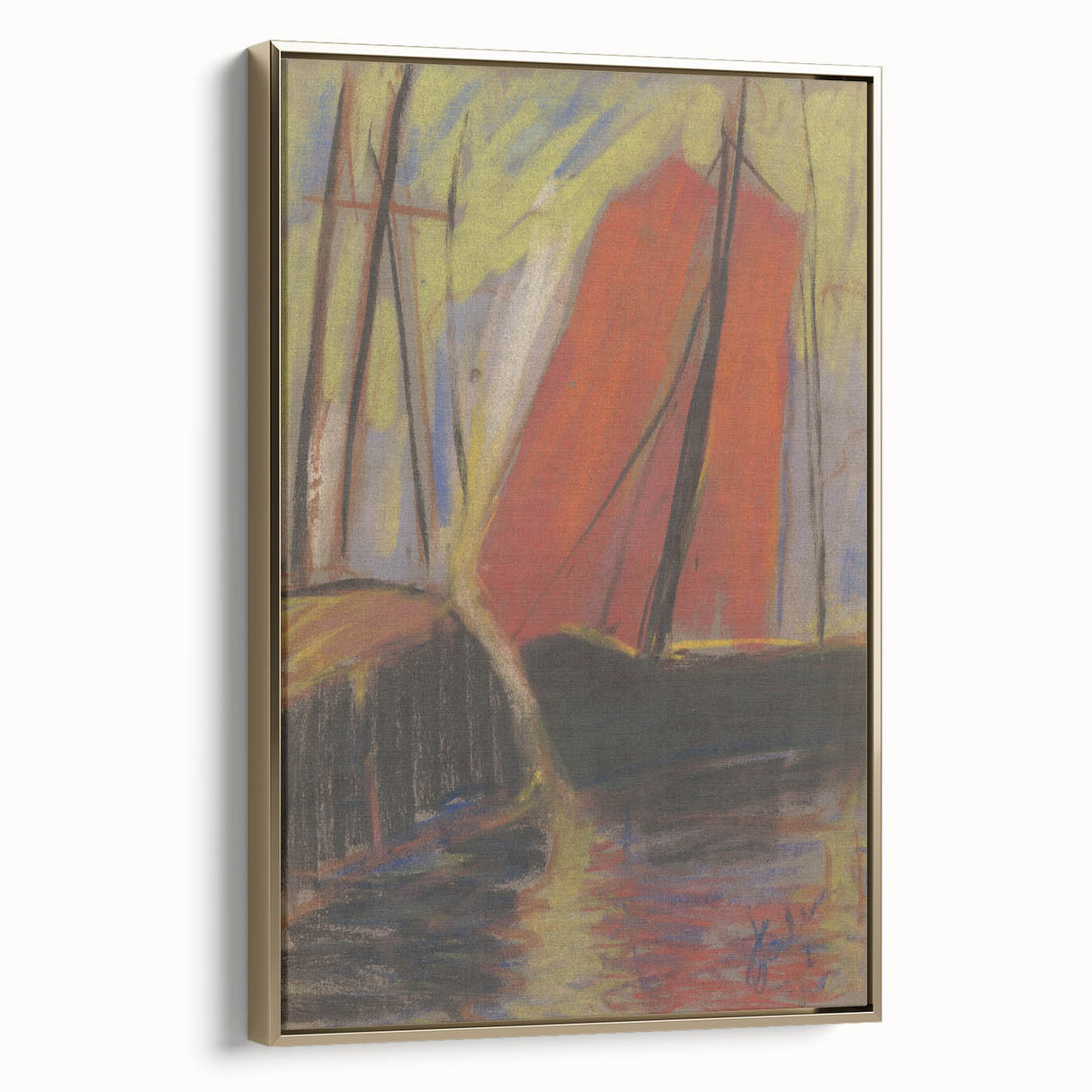 Modern Wall Art - Abstract Red Sailboat Design for Trendy Decor