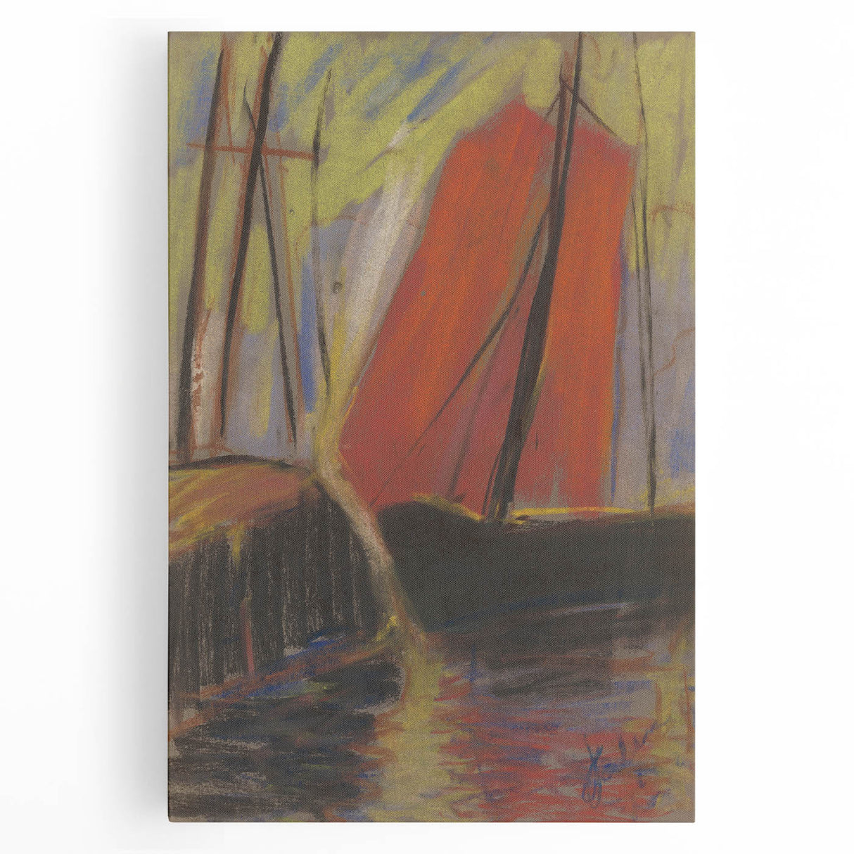 Modern Wall Art - Abstract Red Sailboat Design for Trendy Decor