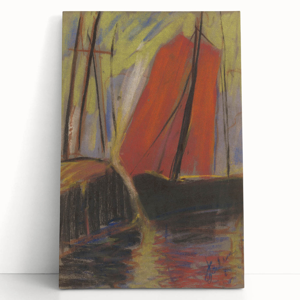 Modern Wall Art - Abstract Red Sailboat Design for Trendy Decor