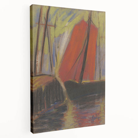 Modern Wall Art - Abstract Red Sailboat Design for Trendy Decor