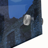 Close-up of an acrylic glass landscape art piece depicting a vibrant castle scene, showcasing intricate details, rich colors, and a glossy finish, perfect for home decor.