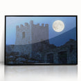 Framed acrylic artwork of a stunning landscape featuring a majestic castle, presented in a sleek black frame, ideal for enhancing home decor.