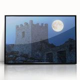 Framed acrylic artwork of a stunning landscape featuring a majestic castle, presented in a sleek black frame, ideal for enhancing home decor.