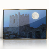 Framed acrylic artwork depicting a stunning landscape with a castle, highlighted by a gold frame, perfect for enhancing home decor and interior aesthetics.