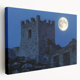 Stretched canvas artwork depicting a scenic landscape with a majestic castle, featuring vibrant colors and intricate details, ideal for home decor and art enthusiasts.