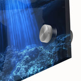 Close-up of a vibrant acrylic and glass artwork depicting a stunning landscape with intricate cave formations, showcasing rich colors and textures, perfect for modern decor.