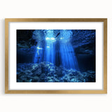 Elegant gold-framed landscape artwork featuring a cave scene, with a mat border enhancing the visual depth, perfect for home decor or office aesthetics.