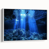 Framed canvas artwork depicting a serene cave landscape in soft earth tones, showcasing intricate details and textures. Perfect for enhancing home decor.