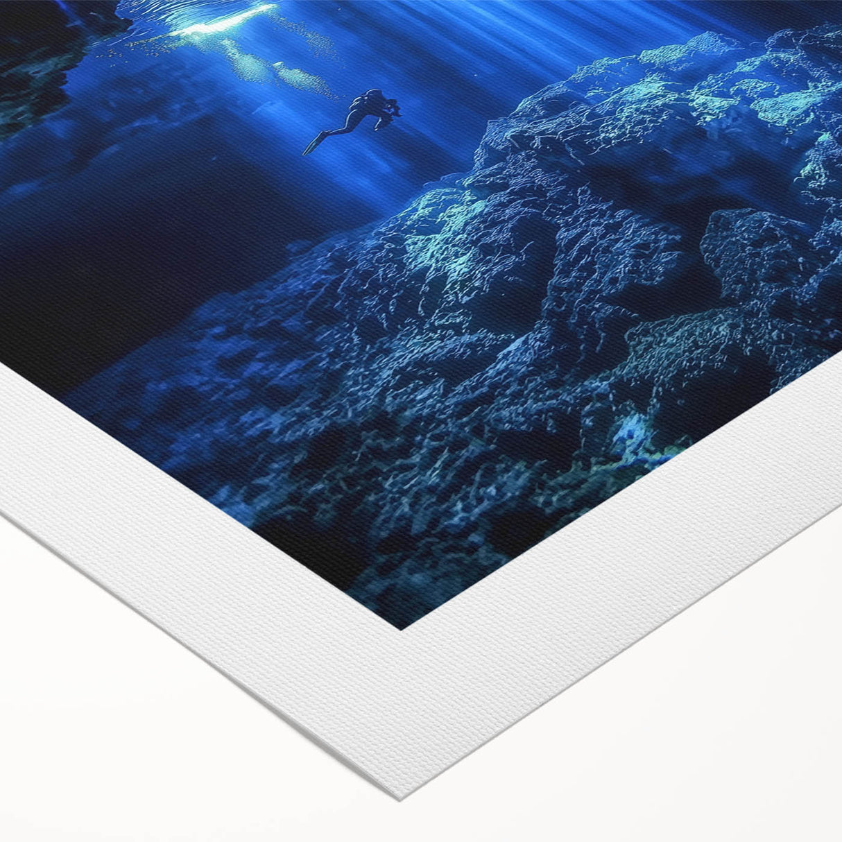 Vibrant rolled canvas print depicting an abstract landscape design with intricate cave formations, showcasing earthy tones and textures, ideal for home decor.