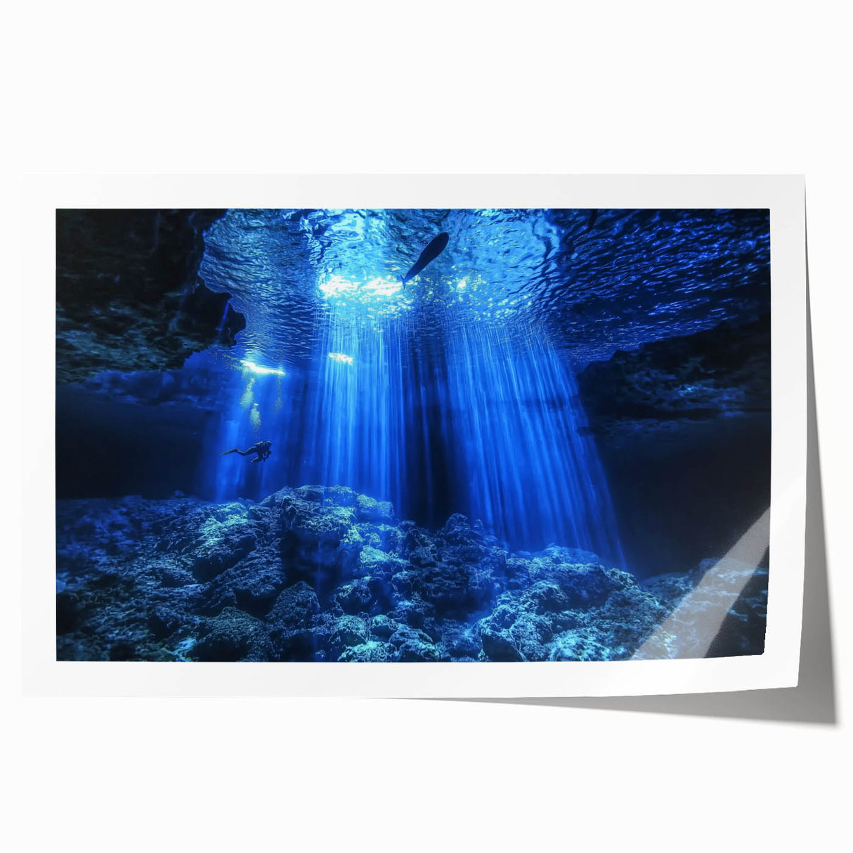 Rolled print showcasing a vibrant landscape of caves, featuring earthy tones and intricate textures, ideal for home decor. Packaged securely in a protective tube.