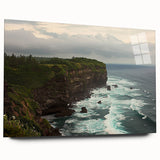 Acrylic glass artwork depicting a stunning landscape with dramatic cliffs, showcasing vibrant colors and intricate details, perfect for modern home decor.