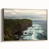 Framed canvas artwork depicting a stunning landscape of cliffs, featuring vibrant colors and a gold side view, perfect for home decor and art enthusiasts.