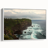 Framed canvas artwork showcasing a stunning cliff landscape with vibrant colors and intricate details, displayed from a white side view for an elegant presentation.