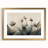Muted Blue & Gold Floral Elegance - Contemporary Living Room Art