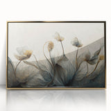 Muted Blue & Gold Floral Elegance - Contemporary Living Room Art