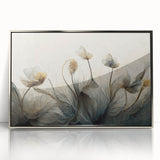 Muted Blue & Gold Floral Elegance - Contemporary Living Room Art