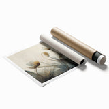 Muted Blue & Gold Floral Elegance - Contemporary Living Room Art