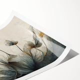 Muted Blue & Gold Floral Elegance - Contemporary Living Room Art