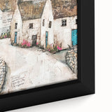 Close-up of abstract architecture wall art featuring geometric patterns in shades of blue and gray, framed to enhance modern décor aesthetics, ideal for contemporary interior design.