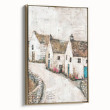 Framed abstract architecture wall art featuring a gold color palette, showcasing geometric patterns and lines, perfect for modern home decor.