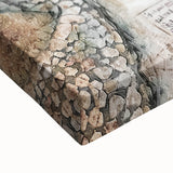 Close-up of abstract architecture wall art on stretched canvas, showcasing intricate geometric patterns in vibrant colors, perfect for contemporary decor.