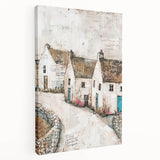 Abstract architectural wall art on a stretched canvas, showcasing geometric shapes in muted tones of gray and beige, perfect for modern home decor.