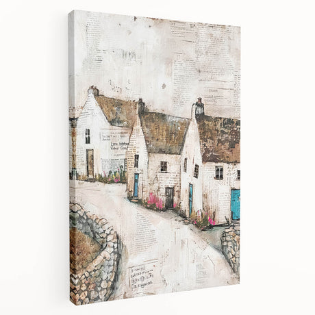 Abstract architectural wall art on a stretched canvas, showcasing geometric shapes in muted tones of gray and beige, perfect for modern home decor.