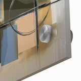 Abstract geometric design on acrylic glass, showcasing vivid blue and green shapes with a glossy finish, perfect for modern home decor accents.