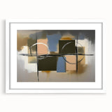 Abstract geometric frame design in a white mat, showcasing a modern artistic style with sharp angles and soft colors, perfect for contemporary decor.