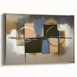 Framed canvas artwork showcasing an abstract geometric design in gold, viewed from the side, ideal for modern home decor and artistic enhancements.