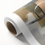 Abstract geometric rolled canvas artwork showcasing vibrant colors and intricate patterns, rolled for easy transport and display, perfect for modern decor.