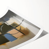 Abstract geometric rolled print showcasing vibrant colors and intricate patterns, ideal for modern home decor, elegantly packaged in a protective cardboard tube.