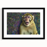 Black-framed animal art print with a white mat, showcasing a vibrant wildlife scene. The design features intricate details, perfect for modern home decor.