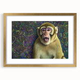 Elegant gold-framed artwork depicting a collection of colorful animal illustrations, showcasing intricate details and a stylish mat, ideal for home decor.