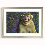 Framed artwork featuring a silver mat displaying a vibrant animal design, perfect for modern decor. The piece adds elegance to any living space with its contemporary style.