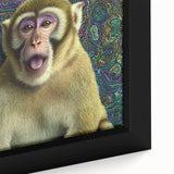 Close-up of a framed canvas print depicting a vibrant, colorful animal design featuring intricate details and textures, ideal for home decor or art enthusiasts.