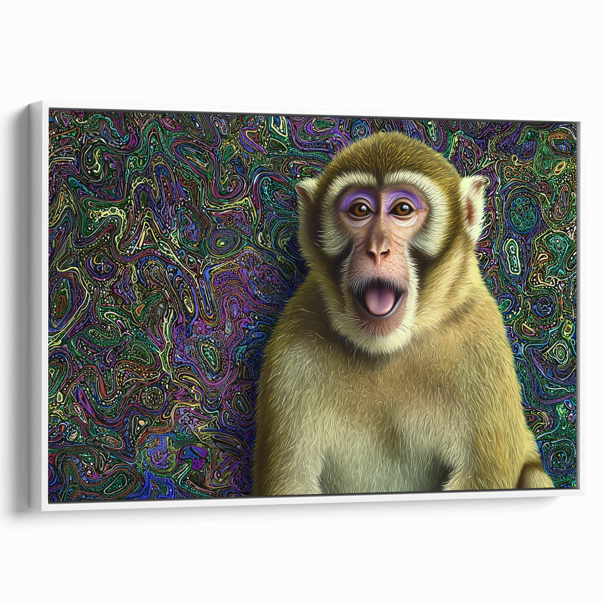 Framed canvas showcasing a beautifully detailed animal design, featuring vibrant colors and a white border, ideal for enhancing modern home decor.