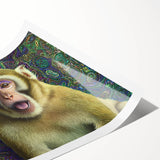 Rolled canvas print showcasing a vibrant animal-themed design featuring intricate details and bold colors, elegantly packaged in a protective cardboard tube for safe shipping.