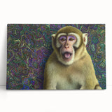 Stretched canvas art depicting a vibrant jungle scene with colorful animals, showcasing intricate details and rich hues, perfect for enhancing home decor.